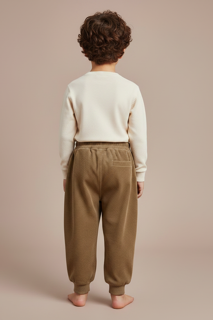 Pantalon Marron Côtelé Élastiqué Ample Enfants - Kaki Cordé - vue 2