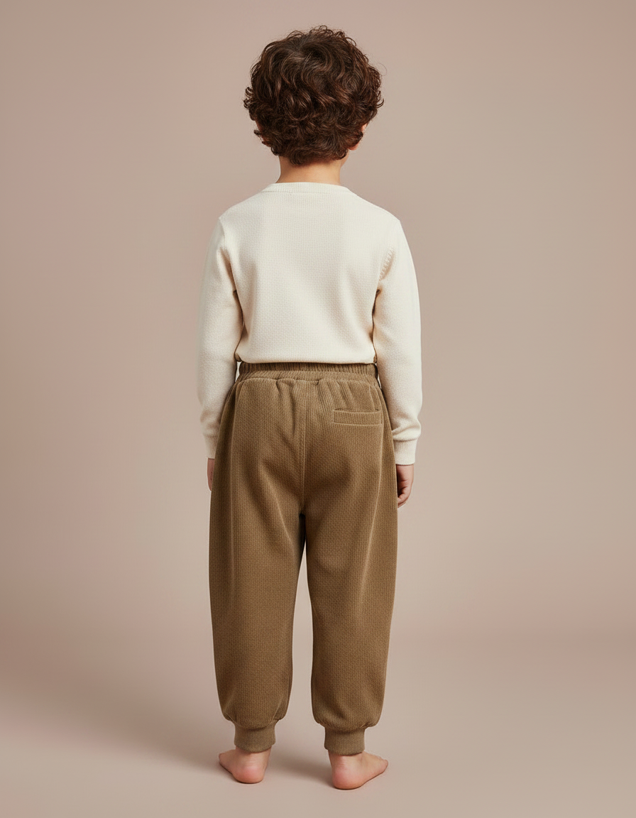 Pantalon Marron Côtelé Élastiqué Ample Enfants - Kaki Cordé - vue 2