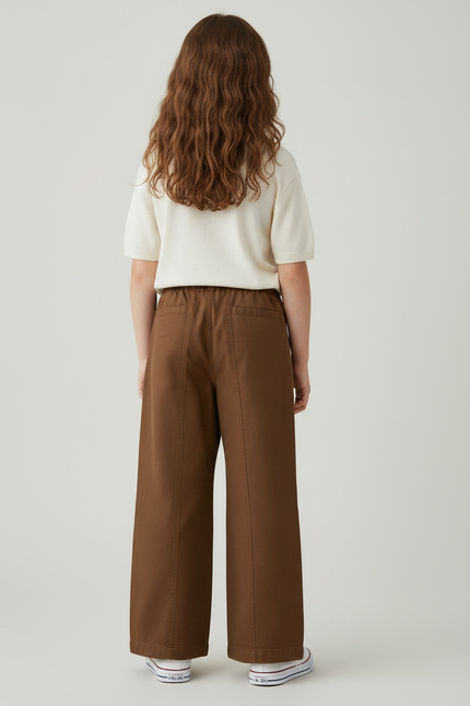 Pantalon Marron Ample Coton Décontracté Enfant - Toile - vue 2