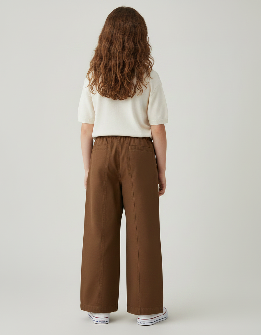 Pantalon Marron Ample Coton Décontracté Enfant - Toile - vue 2