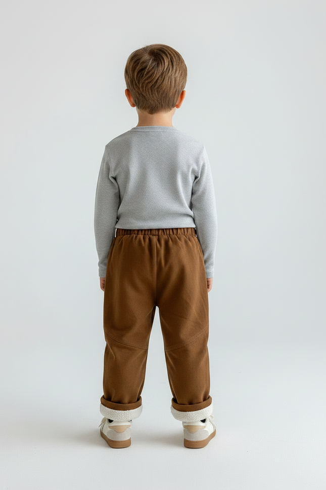 Pantalon Marron Polaire Doublé Chaud Enfant Confortable - Molleton - vue 2