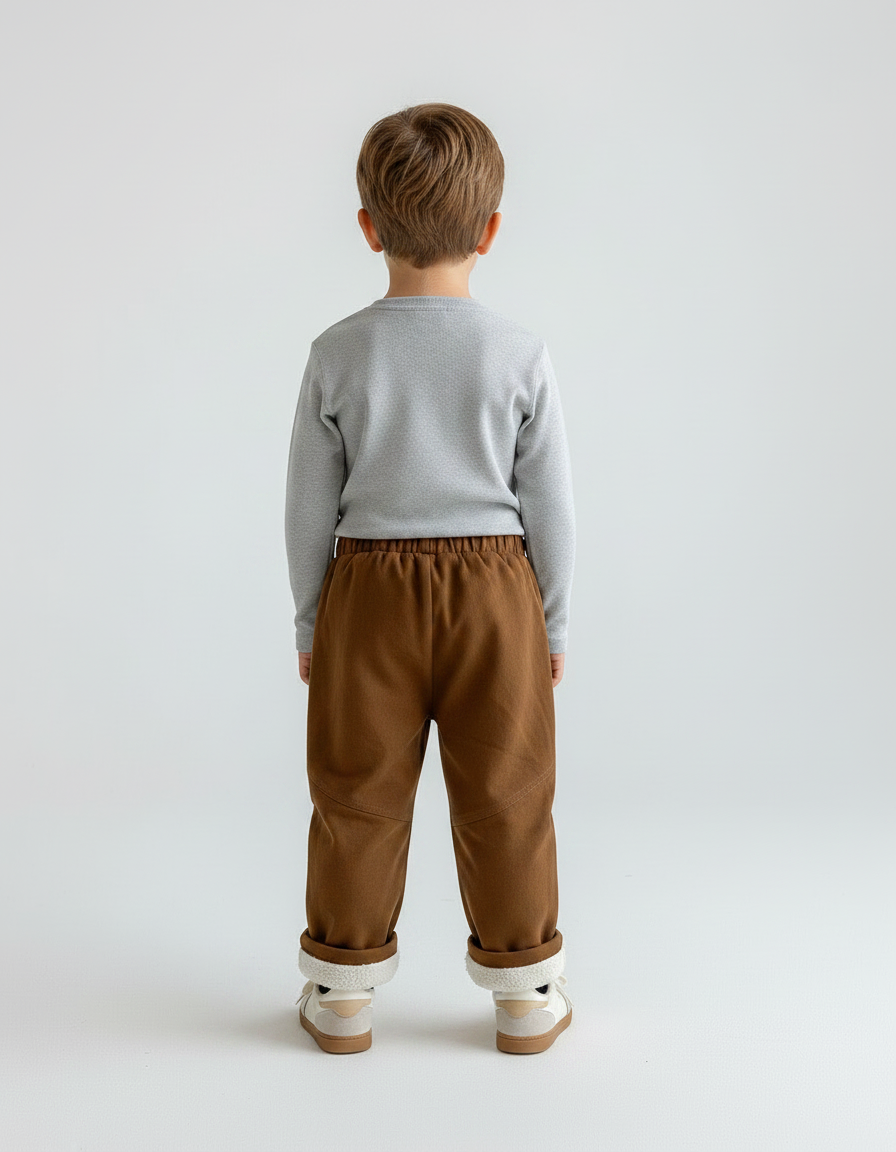 Pantalon Marron Polaire Doublé Chaud Enfant Confortable - Molleton - vue 2