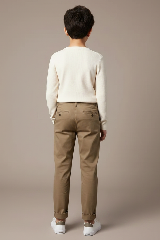 Pantalon Marron Ample Coton Décontracté Garçon - Kaki - vue 2