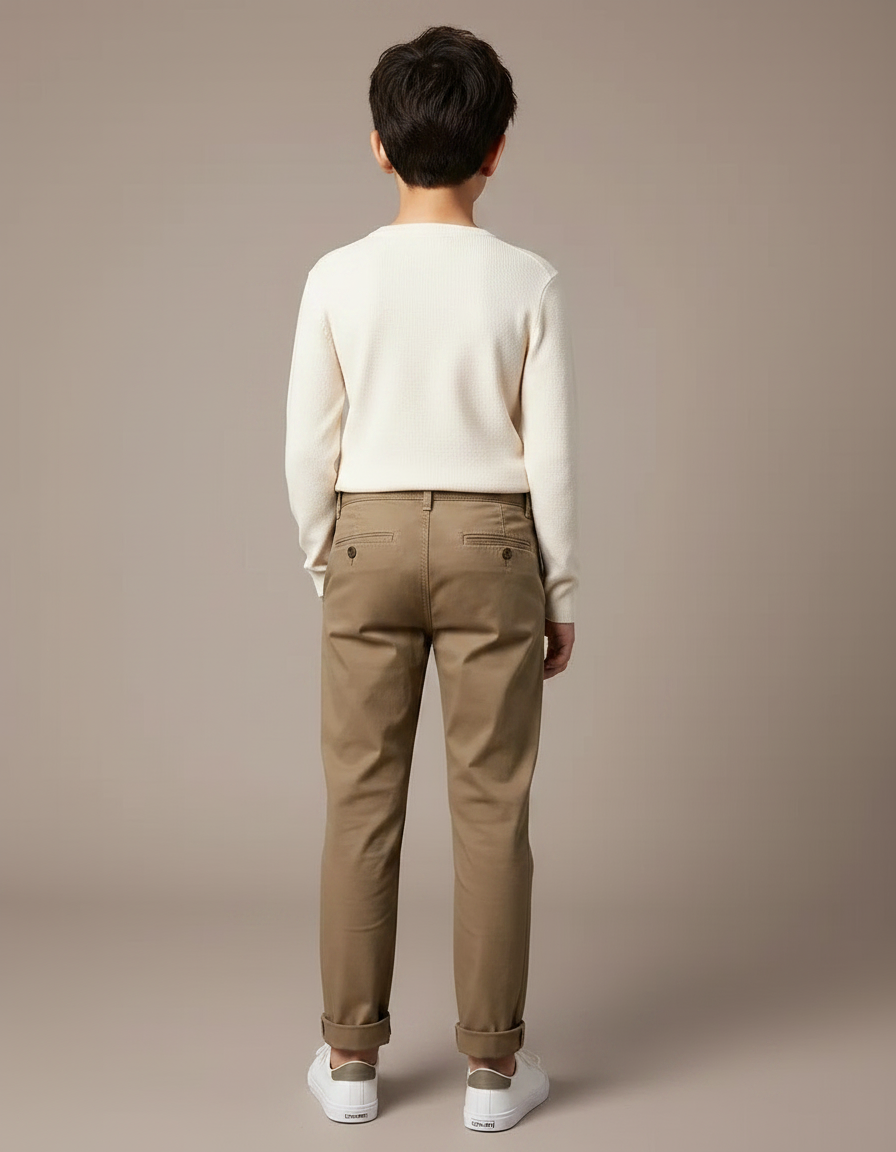 Pantalon Marron Ample Coton Décontracté Garçon - Kaki - vue 2