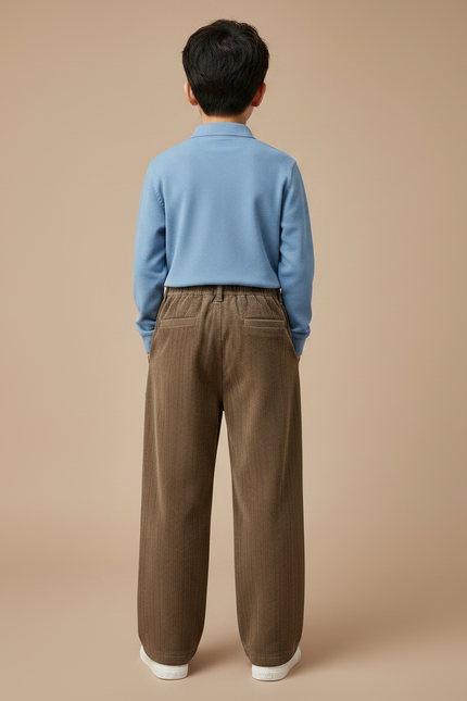 Pantalon Marron Côtelé Droit Ample Décontracté Enfant - Cordé - vue 2