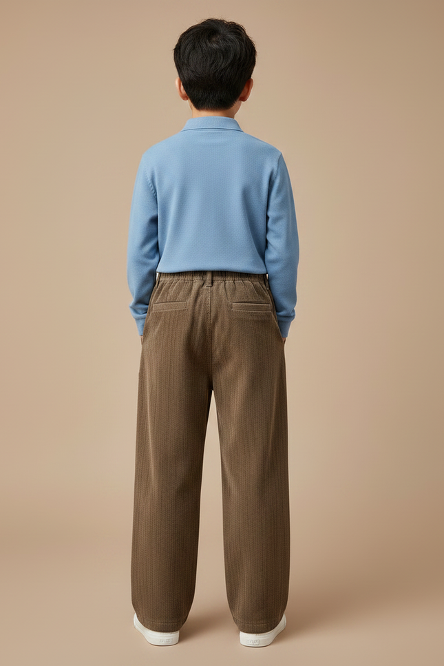Pantalon Marron Côtelé Droit Ample Décontracté Enfant - Cordé - vue 2