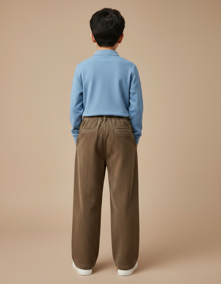 Pantalon Marron Côtelé Droit Ample Décontracté Enfant - Cordé - vue 2