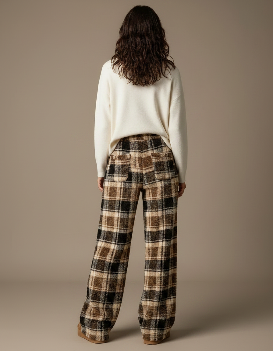 Pantalon Carreaux Marron Femme - Tweed - vue 2