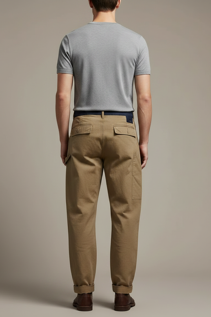 Pantalon Marron Cargo Coton Ample Décontracté - Kaki Toile - vue 2