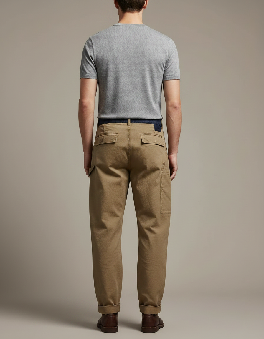 Pantalon Marron Cargo Coton Ample Décontracté - Kaki Toile - vue 2