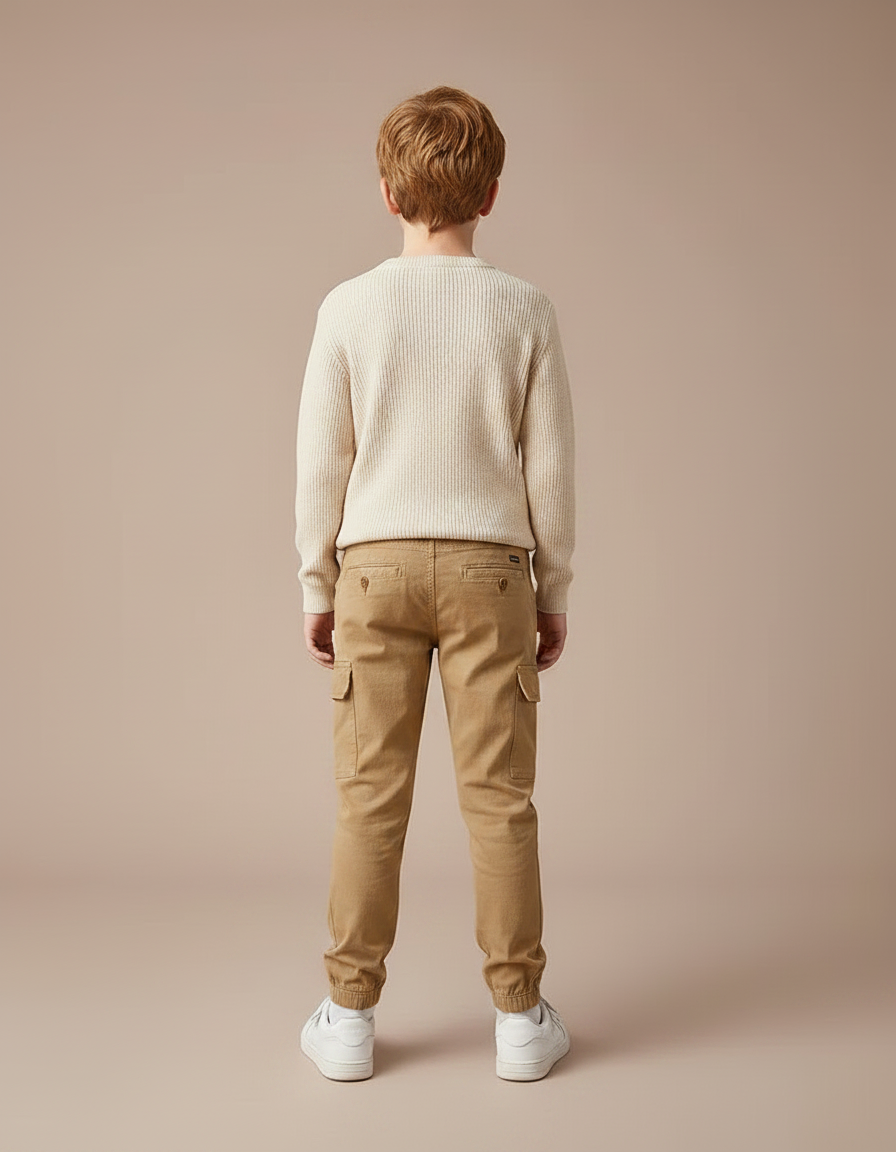 Pantalon Marron Cargo Coton Confortable Enfant - Camel Gabardine - vue 2