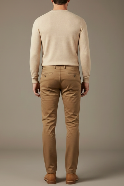 Pantalon Marron Homme Slim Fit Chino Coton Élégant - vue 2