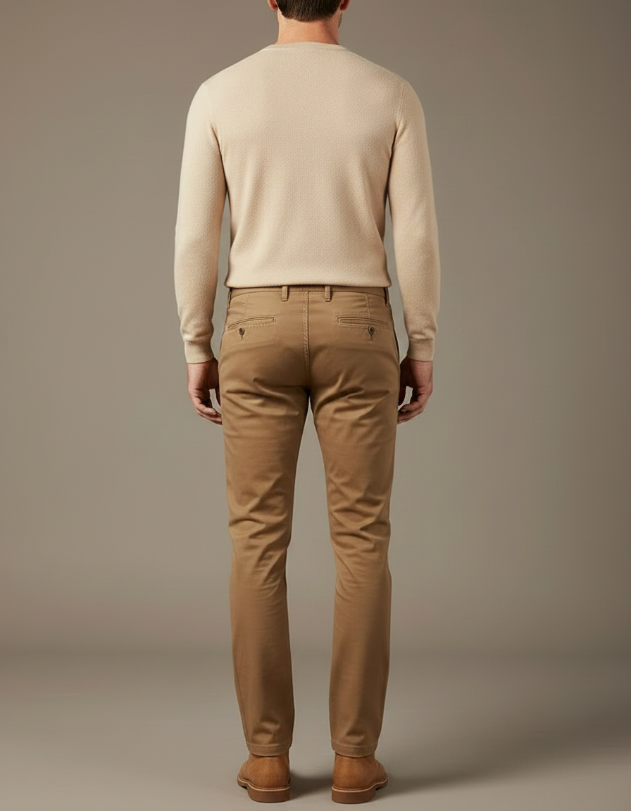 Pantalon Marron Homme Slim Fit Chino Coton Élégant - vue 2