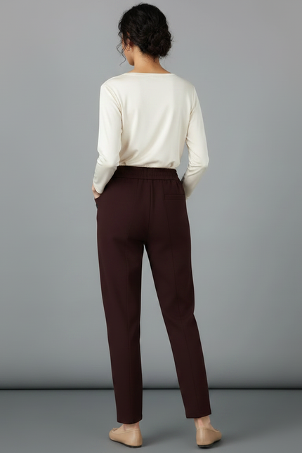 Pantalon Marron Fluide Décontracté Confortable Élastique - Polyester - vue 2