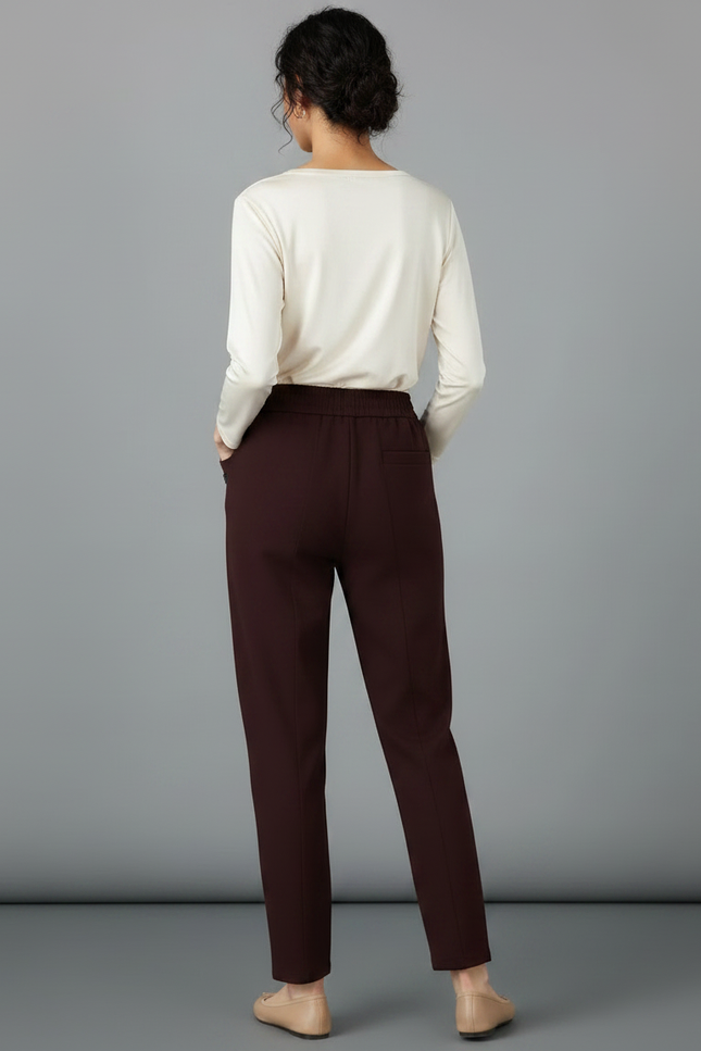Pantalon Marron Fluide Décontracté Confortable Élastique - Polyester - vue 2