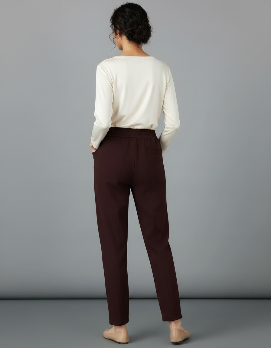Pantalon Marron Fluide Décontracté Confortable Élastique - Polyester - vue 2