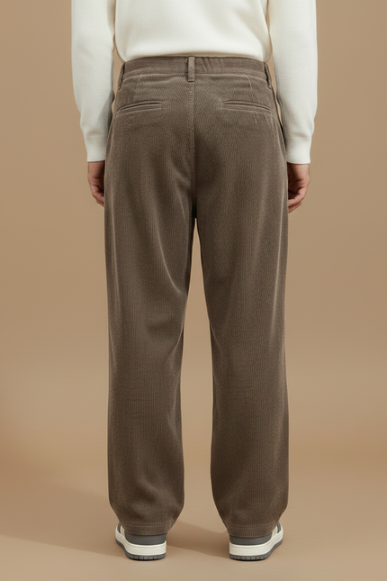 Pantalon Marron Côtelé Ample Plissé Décontracté - Cordé - vue 2