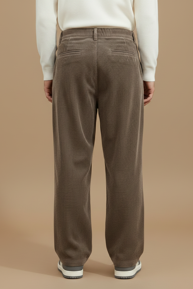 Pantalon Marron Côtelé Ample Plissé Décontracté - Cordé - vue 2