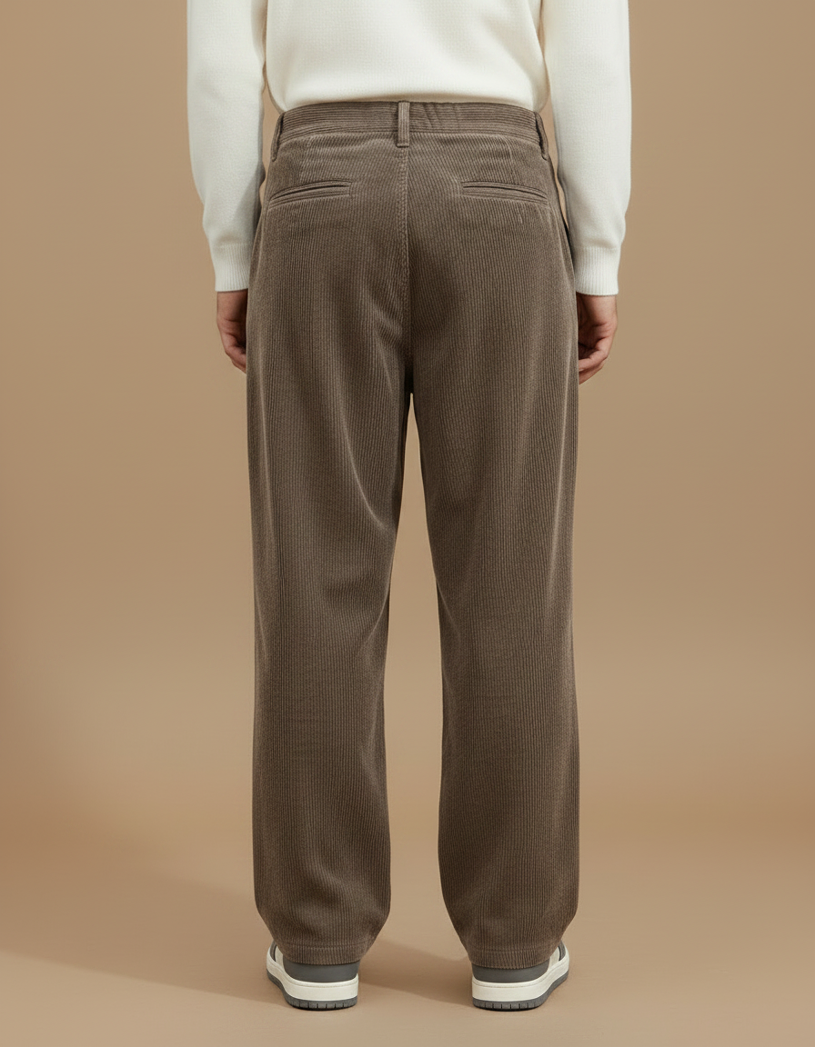 Pantalon Marron Côtelé Ample Plissé Décontracté - Cordé - vue 2