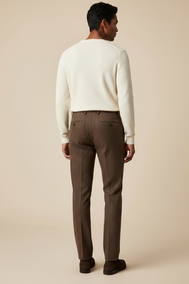Pantalon Marron Tweed Droit Texturé Homme Élégant - vue 2