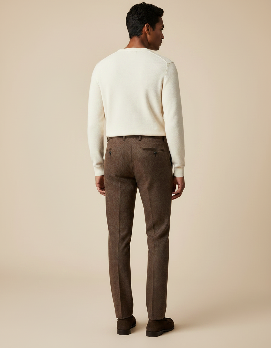 Pantalon Marron Tweed Droit Texturé Homme Élégant - vue 2