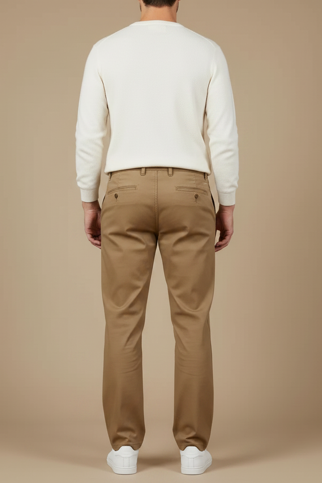 Pantalon Marron Homme Coton Droit Confortable Décontracté - Kaki Gabardine - vue 2