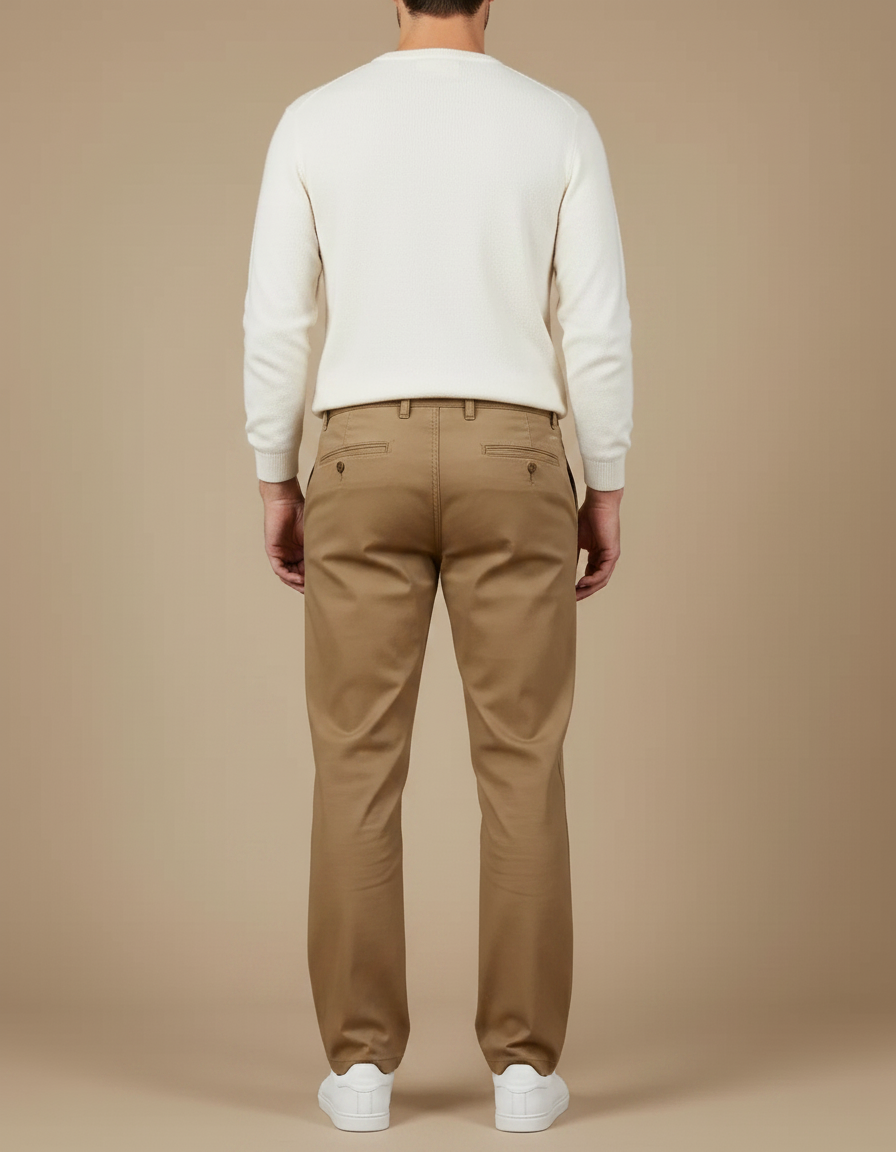 Pantalon Marron Homme Coton Droit Confortable Décontracté - Kaki Gabardine - vue 2