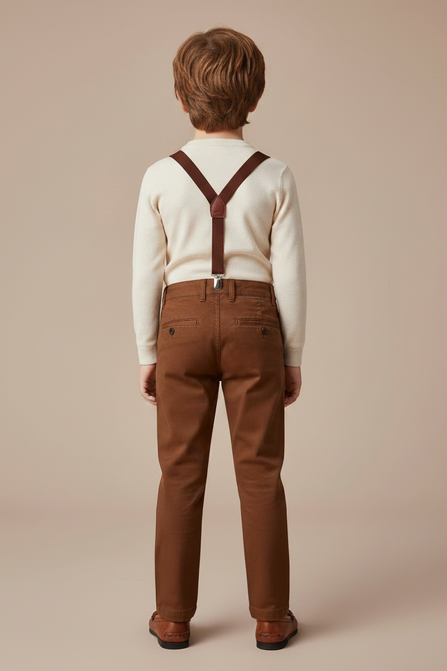 Pantalon Marron Coton Coupe Droite Garçon Chic - vue 2