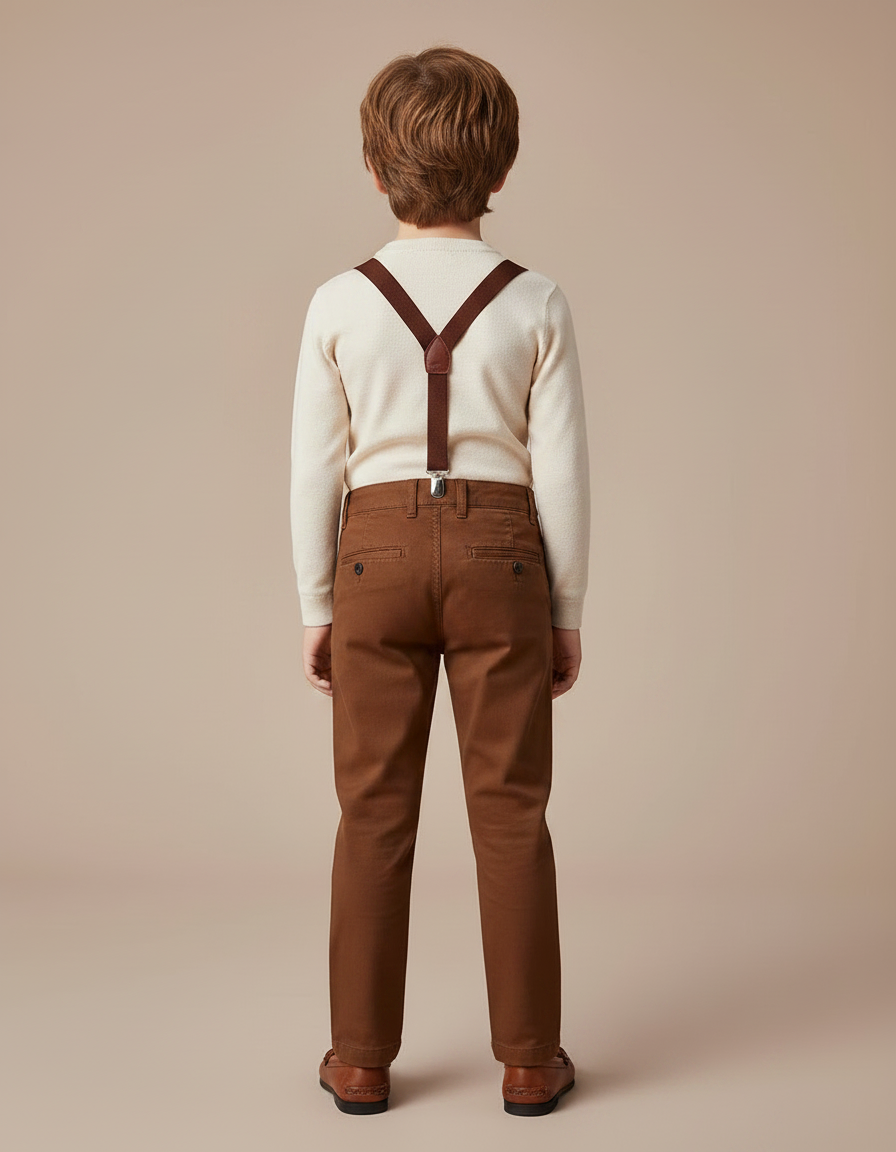 Pantalon Marron Coton Coupe Droite Garçon Chic - vue 2