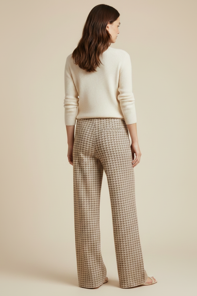 Pantalon Pied De Poule Marron - Maille - vue 2