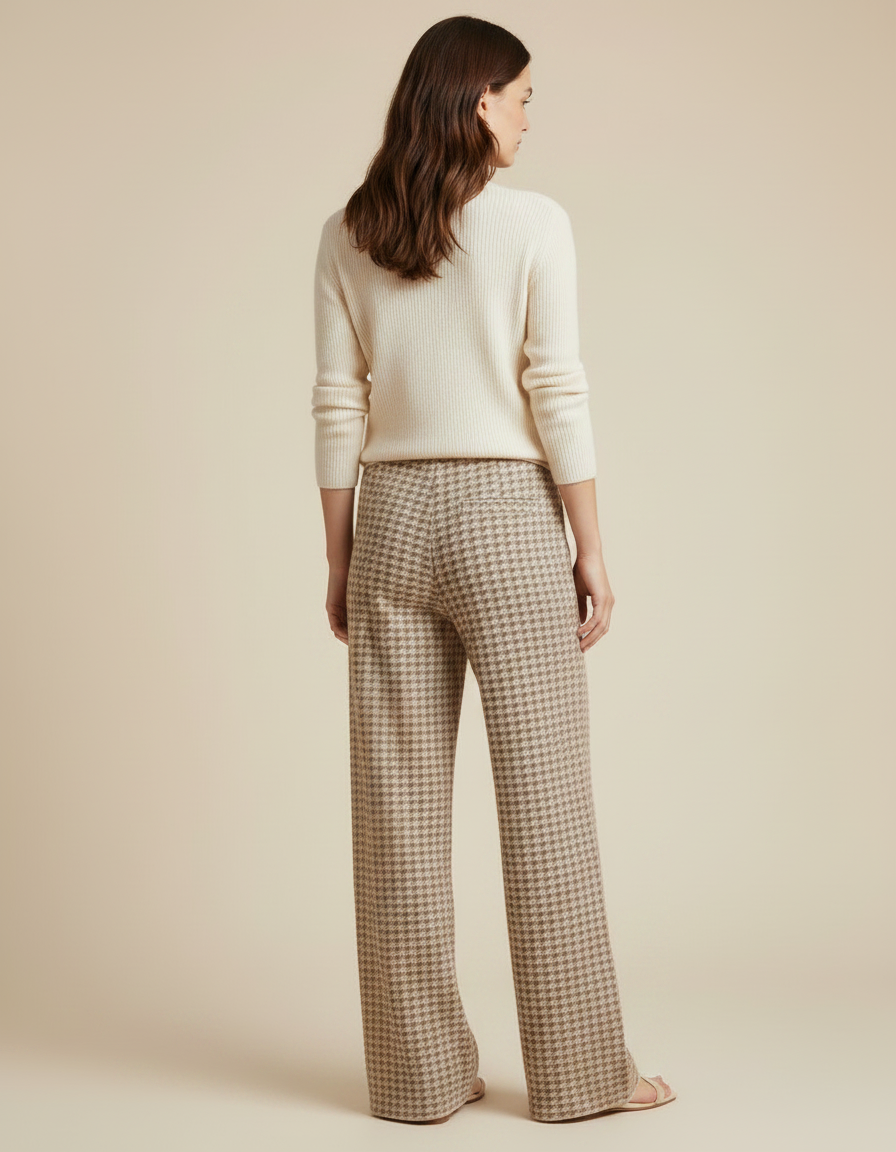 Pantalon Pied De Poule Marron - Maille - vue 2