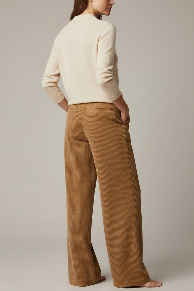 Pantalon Marron Côtelé Droit Ample Femme - Cordé - vue 2