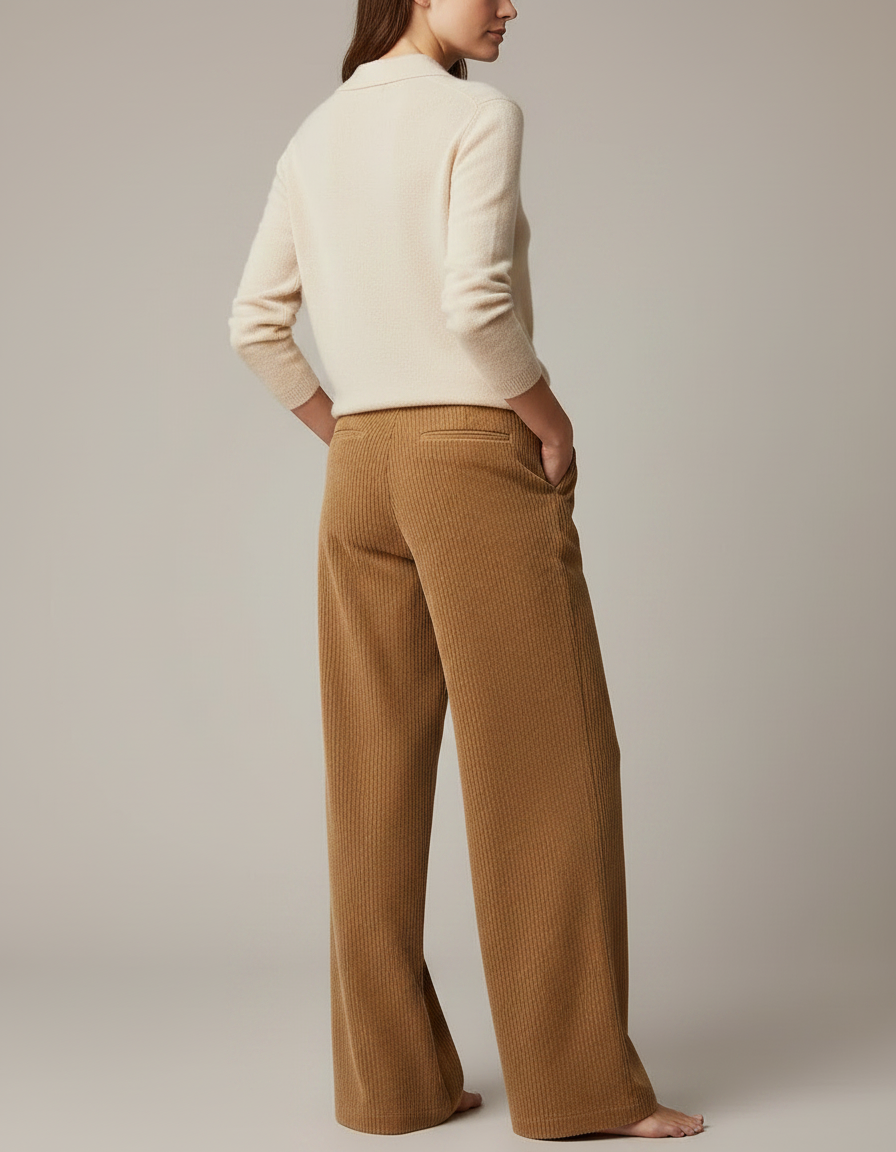 Pantalon Marron Côtelé Droit Ample Femme - Cordé - vue 2
