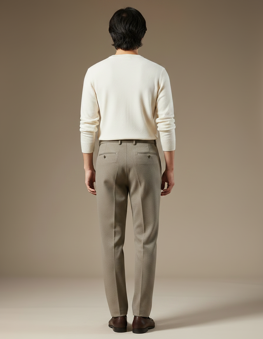 Pantalon Marron Laine Droit Formel Plissé Homme - Gabardine - vue 2
