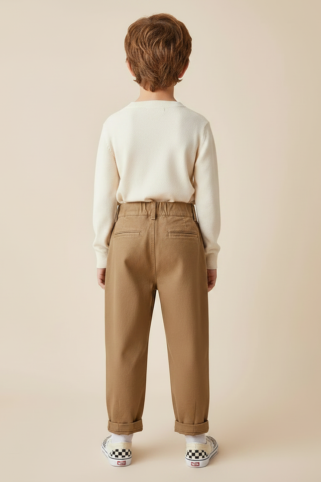 Pantalon Marron Ample Coton Plissé Garçon - Toile - vue 2