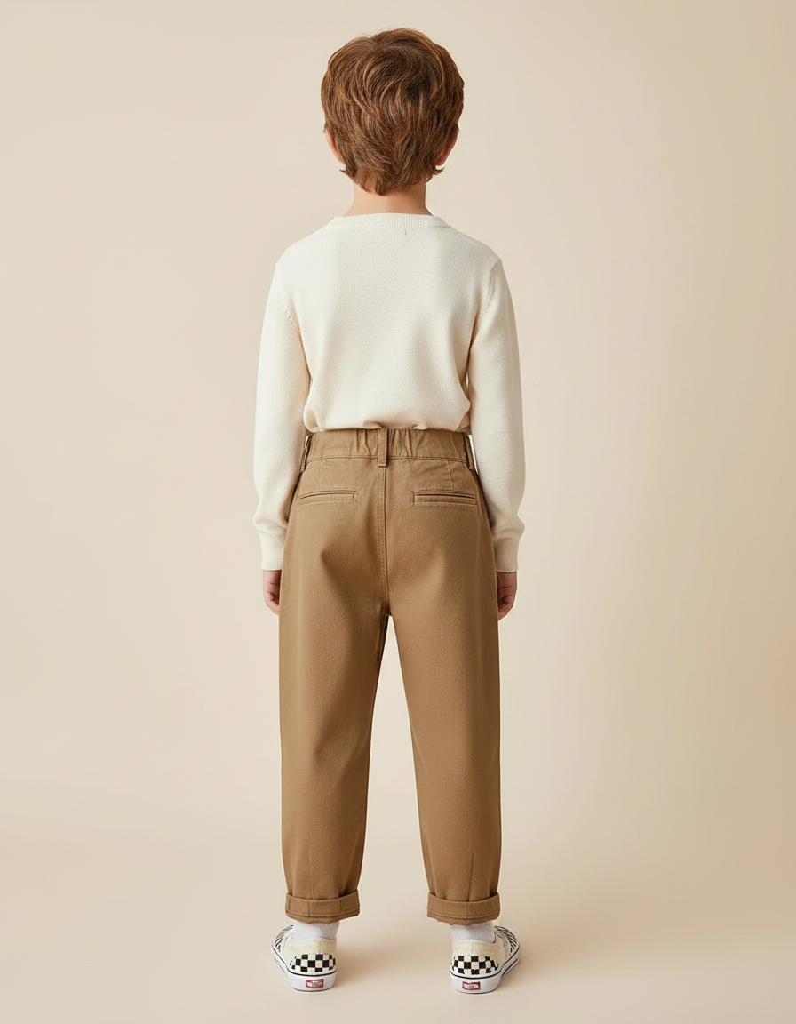 Pantalon Marron Ample Coton Plissé Garçon - Toile - vue 2