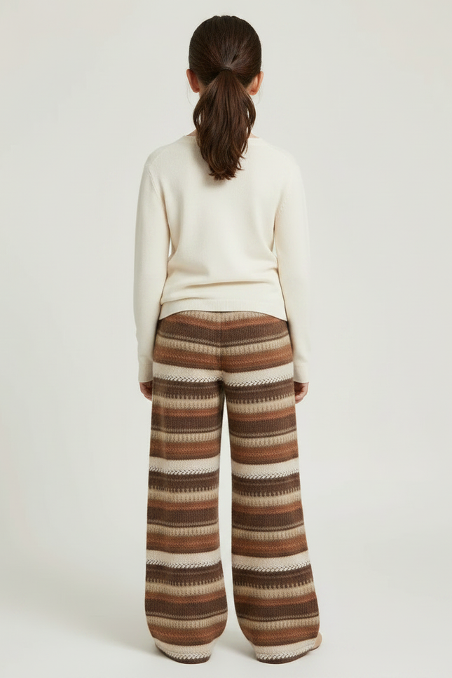 Pantalon Marron Rayé Ample Maille Confortable Enfant - vue 2