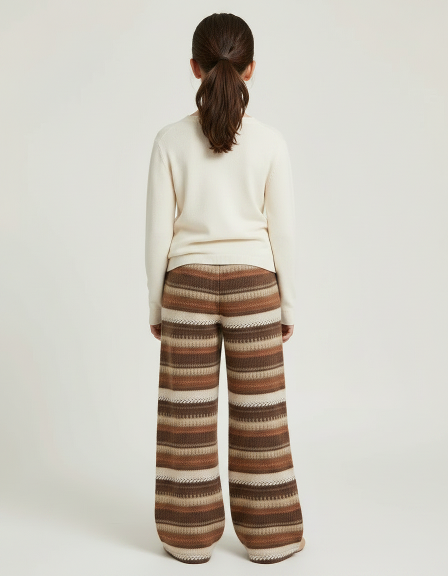 Pantalon Marron Rayé Ample Maille Confortable Enfant - vue 2