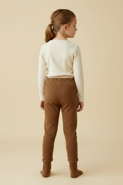 Pantalon Marron Fleuri Enfant Doux Confortable - Maille - vue 2