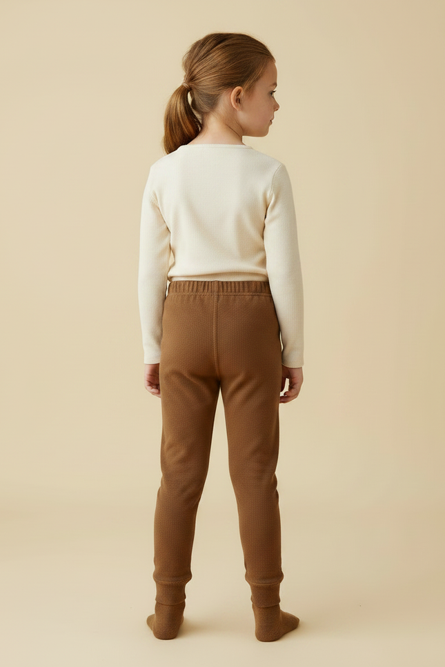 Pantalon Marron Fleuri Enfant Doux Confortable - Maille - vue 2