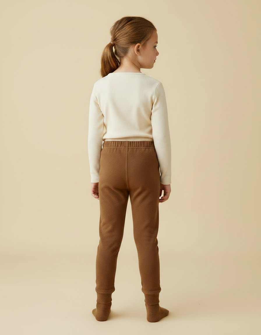 Pantalon Marron Fleuri Enfant Doux Confortable - Maille - vue 2