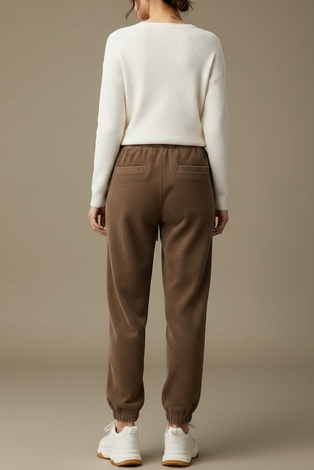 Pantalon Marron Côtelé Ample Décontracté Élégant - Cordé - vue 2