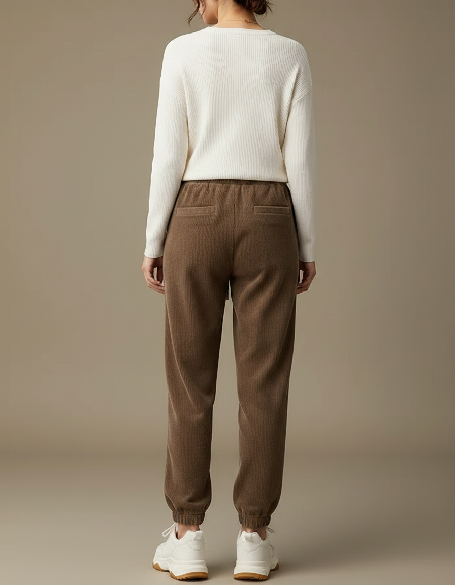 Pantalon Marron Côtelé Ample Décontracté Élégant - Cordé - vue 2