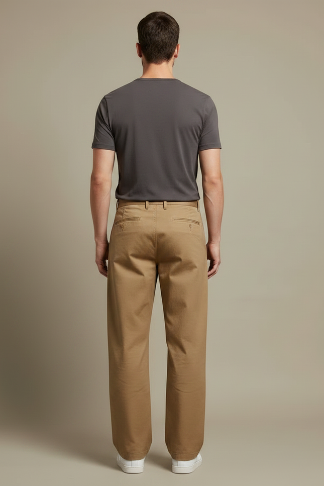 Pantalon Marron Homme Ample Décontracté Droit Coton - Camel - vue 2