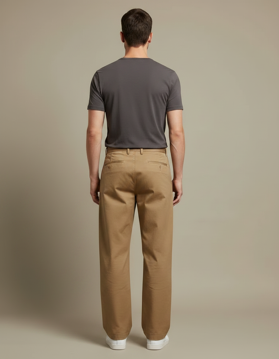 Pantalon Marron Homme Ample Décontracté Droit Coton - Camel - vue 2