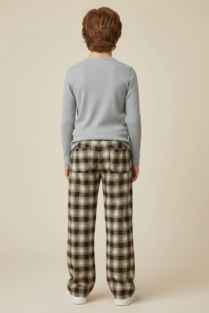 Pantalon Marron Carreaux Ample Plaid Décontracté Enfant - Laine - vue 2