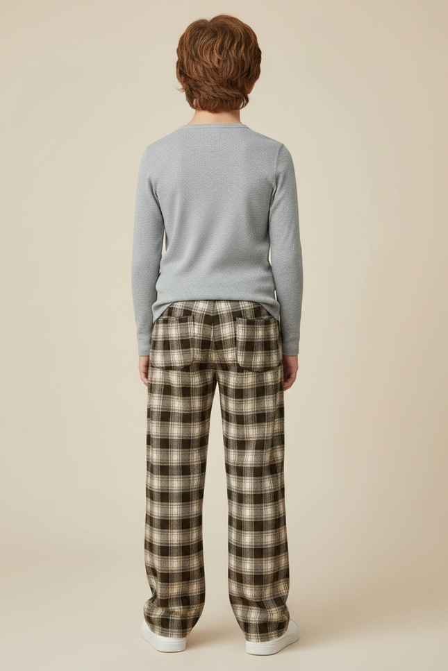 Pantalon Marron Carreaux Ample Plaid Décontracté Enfant - Laine - vue 2