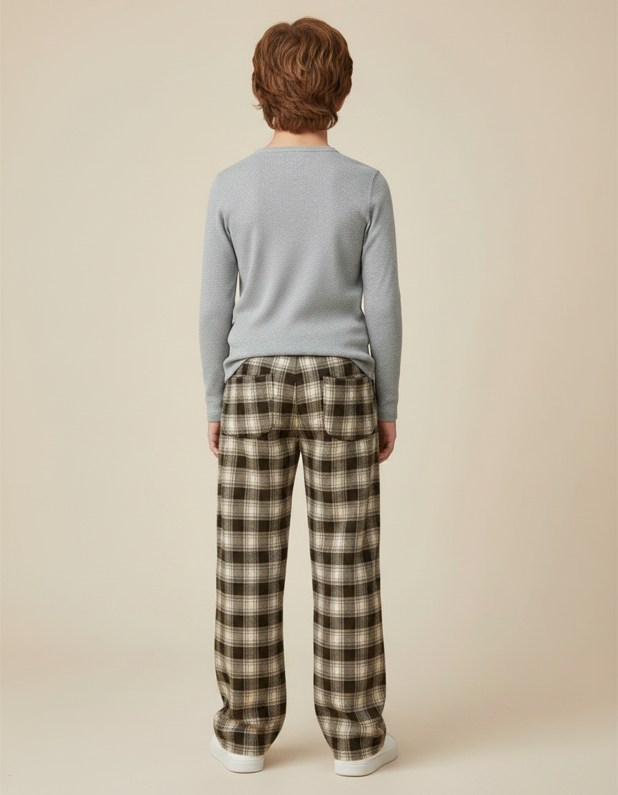 Pantalon Marron Carreaux Ample Plaid Décontracté Enfant - Laine - vue 2