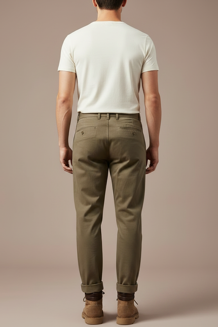 Pantalon Marron Coton Plissé Décontracté Homme - Kaki - vue 2