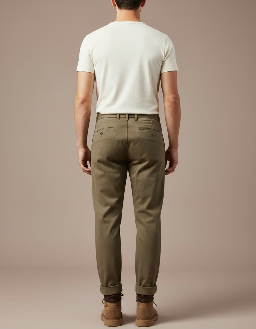 Pantalon Marron Coton Plissé Décontracté Homme - Kaki - vue 2